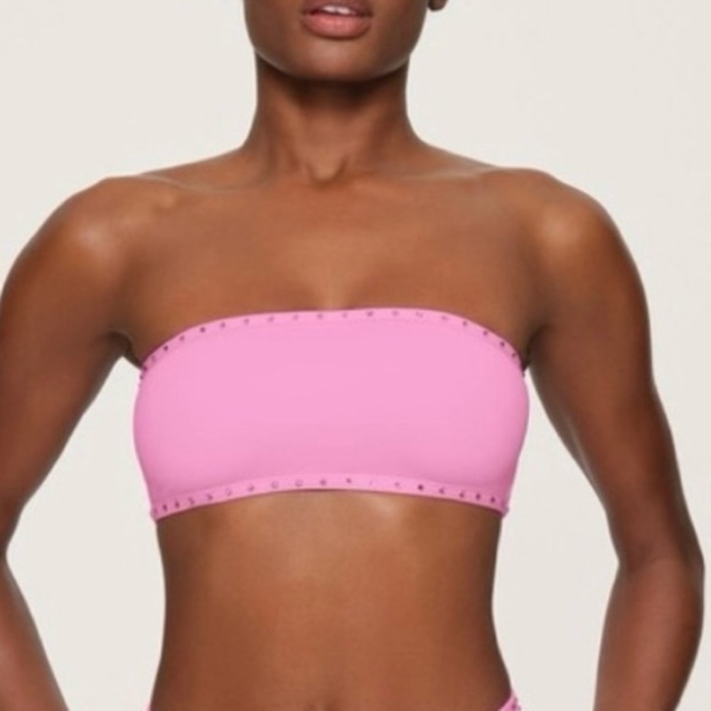 SKIMS Light Pink Rhinestones Bandeau Bikini Top